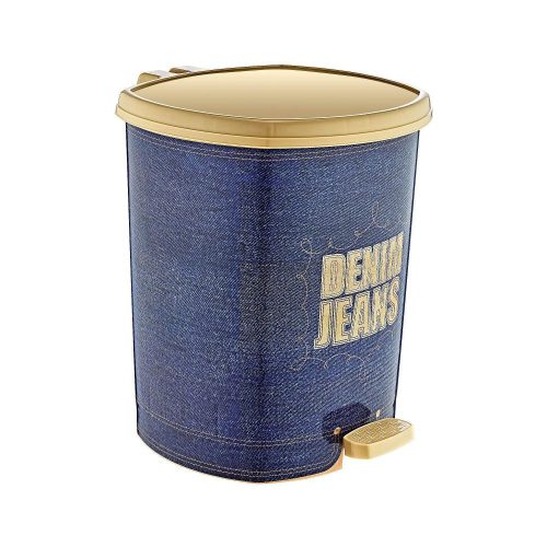 Plastični spremnik na pedale, plavo/zlatni uzorak DENIM 6L