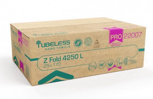 Tubeless Z preklopljeni ručnik za ruke 2 sloja, 100% celuloza, 25/1