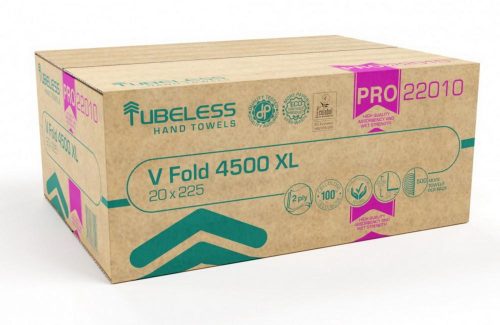 Tubeless V Složeni ručnik za ruke 2 sloja, bijeli, 100% celuloza, 25x21cm, 20/1
