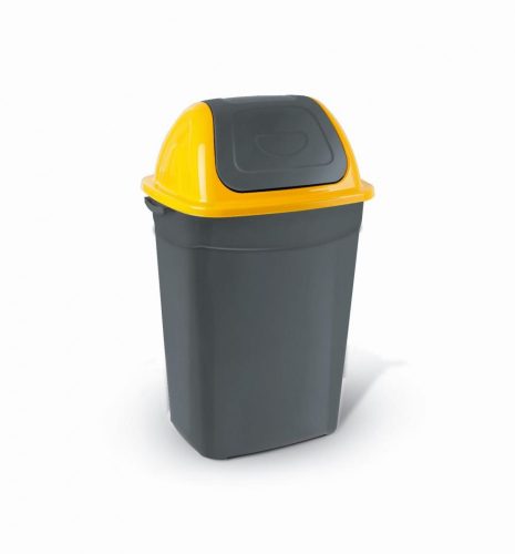 Kanta za smeće s preklopnim poklopcem, leptir, plastična, antracit-žuta, 50L