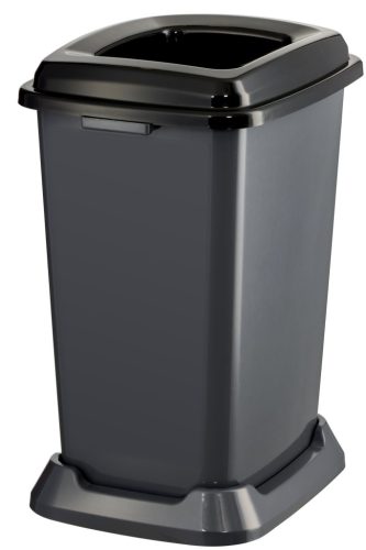 Kanta za selektivno odlaganje otpada, plastična, otvoreni poklopac, crna, 50L/Planet selektivni spremnik za otpad, plastični, s otvorenim poklopcem, crni, 50 L